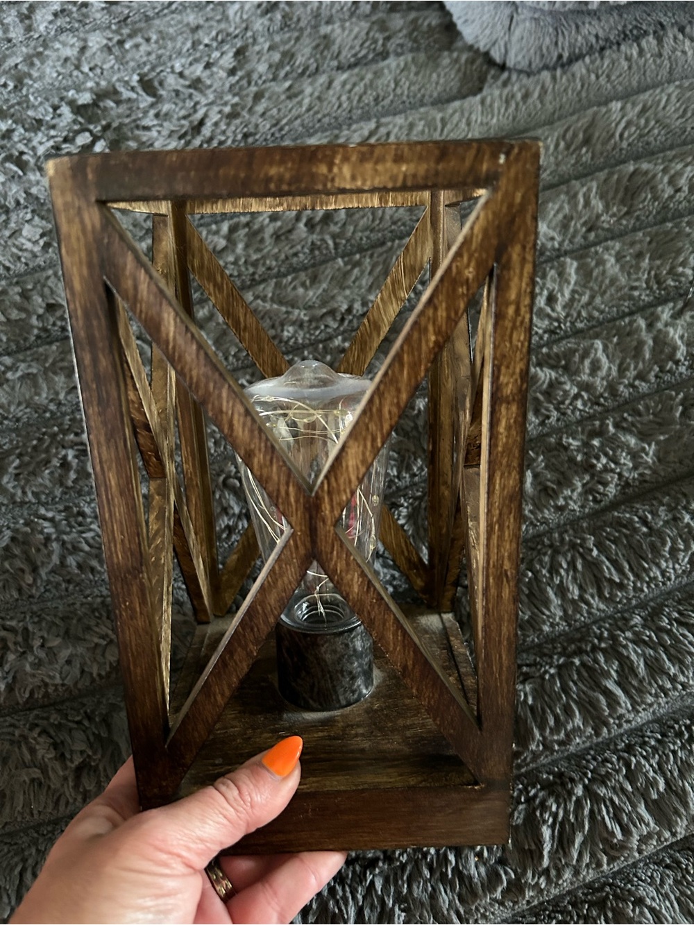Rustic Wood Lantern Table Accent - Brown Battery Operated